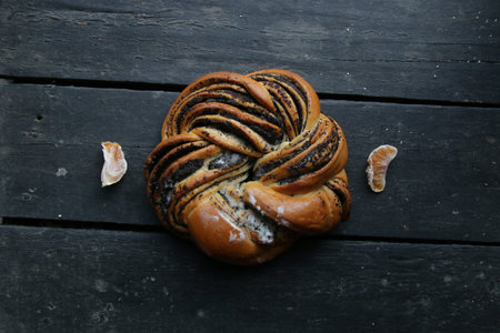 Beautiful sweet pastries on the table in the kitchen.