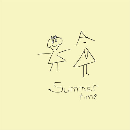 Summer time creative idea. Vector illustration. Girls and inscription.のイラスト素材