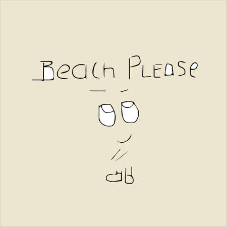 Beach please. The inscription and a funny little man.のイラスト素材