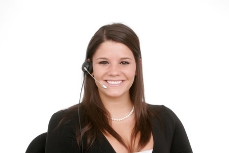 Young female employee doing customer support or phone sales work