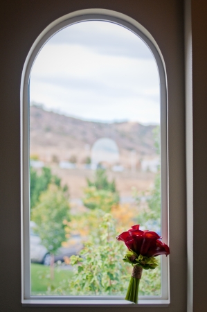Wedding bouquet on a brides wedding day.の写真素材