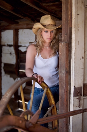 Young cute country girl outdoors on the farm in Coloradoの写真素材