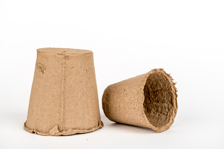 Peat pot for seedling it is isolated on a white backgroundの写真素材