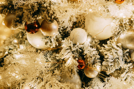 Vintage handmade Christmas tree toy hanging on a Christmas tree.の写真素材