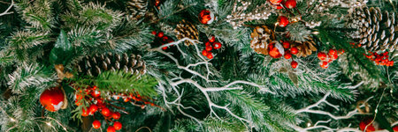 Balloons and handmade decorations on the Christmas tree close-up. Christmas background.の写真素材