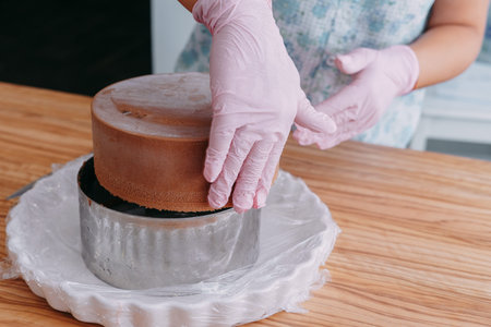 Cooking mousse cake at a cooking class. Cooking at home, home-made food. Confectioner.