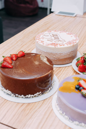 Cooking mousse cake at a cooking class. Cooking at home, home-made food. Confectioner
