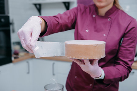 Cooking mousse cake at a cooking class. Cooking at home, home-made food. Confectionerの写真素材