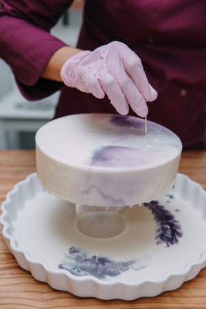 Cooking mousse cake at a cooking class. Cooking at home, home-made food. Confectionerの写真素材
