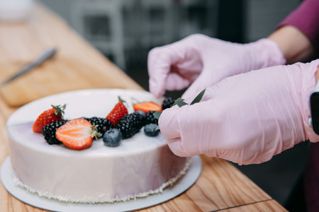 Cooking mousse cake at a cooking class. Cooking at home, home-made food. Confectionerの写真素材