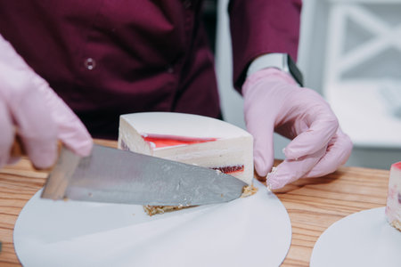 Cooking mousse cake at a cooking class. Cooking at home, home-made food. Confectioner