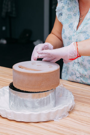 Cooking mousse cake at a cooking class. Cooking at home, home-made food. Confectionerの写真素材