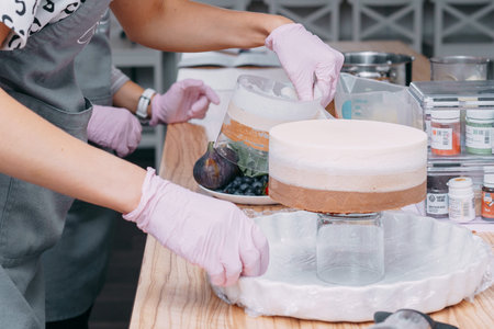 Cooking mousse cake at a cooking class. Cooking at home, home-made food. Confectioner