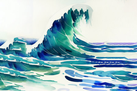 Water surface and ocean template. Abstract art water concept. Generative AI.の素材