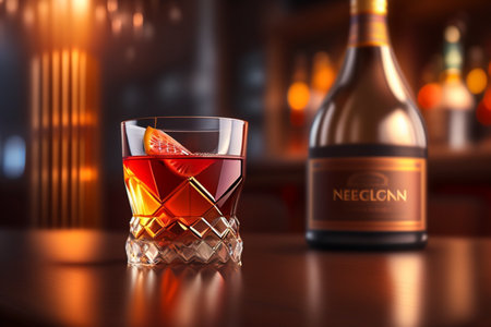 Negroni Sbagliato cocktail on the table in the bar. Generative AI.の素材