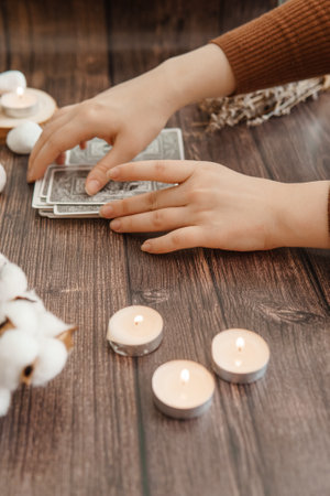 TVER, RUSSIA - FEBRUARY 11, 2023. Tarot cards, Tarot card divination, fortune telling. Occultism, esoteric education.のeditorial素材