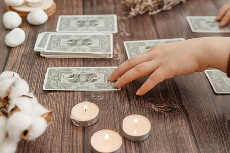 TVER, RUSSIA - FEBRUARY 11, 2023. Tarot cards, Tarot card divination, fortune telling. Occultism,...