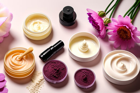 A set of handmade natural cosmetics.の素材