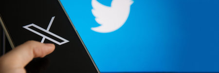 July 25, 2023, Russia. The logo in the form of the letter X displayed on the smartphone. Twitter...