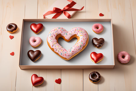 Donut in the shape of a heart. Valentines Day Gift Concept.の素材