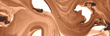 The texture of marble. Abstract background, made in the technique of fluid art. Demonstrating the colors of 2024 - Peach Fuzz.の写真素材