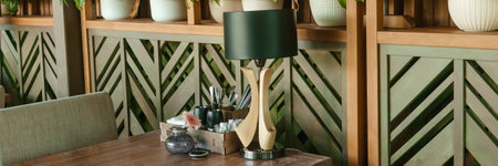 Cafe interior with elements of biophilic design. The concept of biophiliaの写真素材