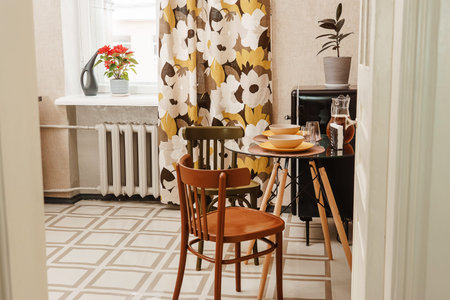 Kitchen table setting, kitchen interior details in natural tonesの写真素材