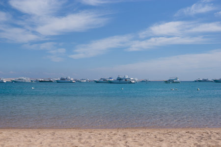 Beach Relaxation at the Red Sea. Fairy-tale Moments of a Sunny Day. The concept of tourism and sea...