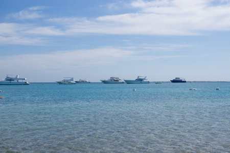 Beach Relaxation at the Red Sea. Fairy-tale Moments of a Sunny Day. The concept of tourism and sea travelの写真素材