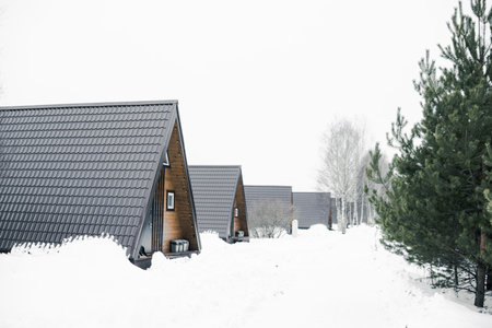 A country house in nature in winter. Rest in an ecologically clean place in winter. Glamping in...