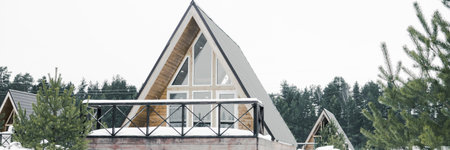 A country house in nature in winter. Rest in an ecologically clean place in winter. Glamping in natureの写真素材