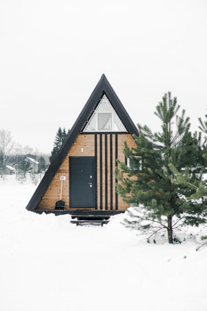 A country house in nature in winter. Rest in an ecologically clean place in winter. Glamping in natureの写真素材
