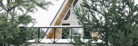 A country house in nature in winter. Rest in an ecologically clean place in winter. Glamping in nature.の写真素材