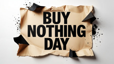 Buy Nothing Day text on torn paper. Concept of consumerism awareness. Day without shopping design for holiday marketing.の写真素材