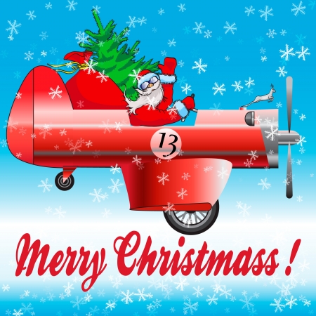 Happy Santa Claus on red carのイラスト素材