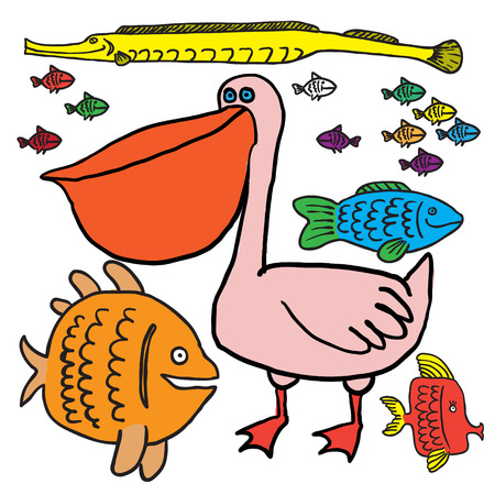 Pelican and fish. Vectorのイラスト素材