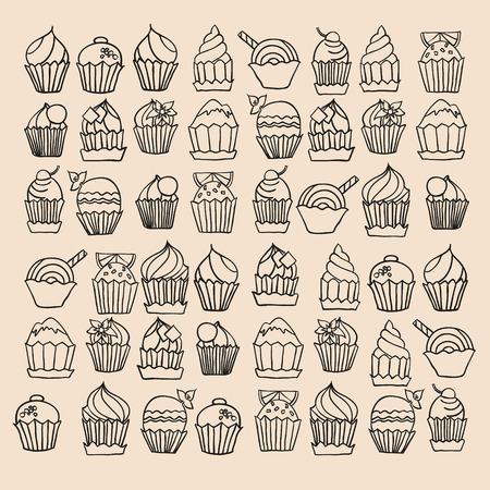 set cupcake. doodle vector illustrationのイラスト素材