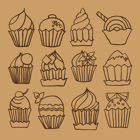 cupcakes. vector hand drawn doodleのイラスト素材