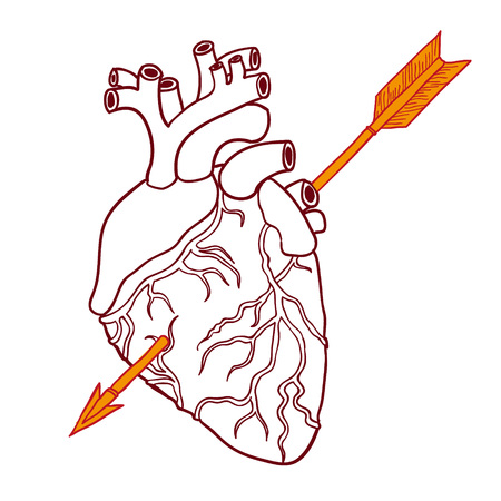 Arrow and Human heart. Hand-drawn Vector illustration.のイラスト素材