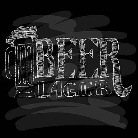 Hand-drawn Beer Menu. Chalk on a blackboard. Vector illustrationのイラスト素材