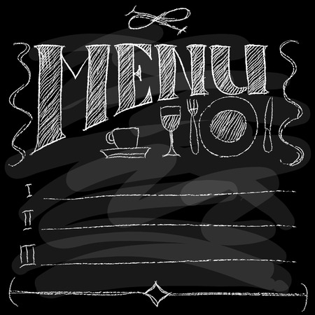 Hand-drawn Menu. Chalk on a blackboard. Vector illustrationのイラスト素材
