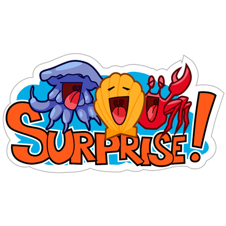 Sea Sticker - Surprise. Vector illustrationのイラスト素材