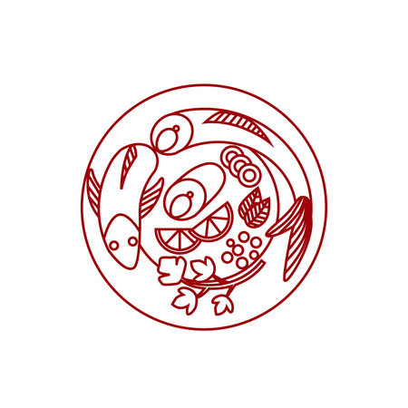 fish on plate line  logo template isolatedのイラスト素材