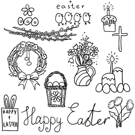 Happy Easter signs set. Isolated vector illustration.のイラスト素材