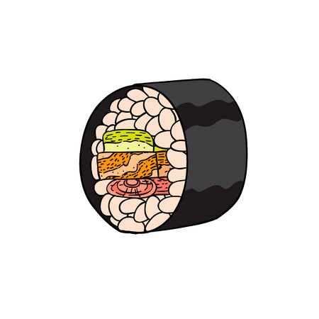 sushi roll color sketch cartoon doodle vector illustrationのイラスト素材