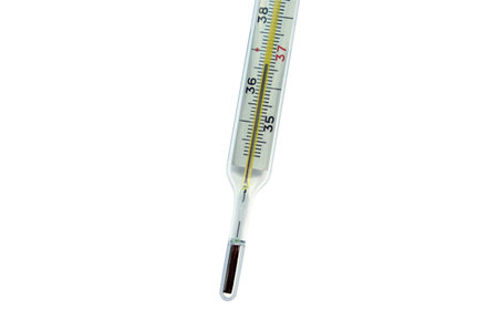 Old glass mercury medical thermometer isolated on white background