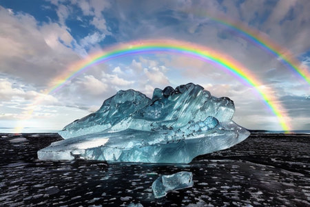 Icebergs on the Diamond Beach in Jokulsarlon, Icelandの写真素材