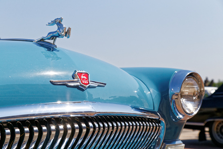 Ulyanovsk, Russia - July 29, 2017: Fragment of vintage retro car Volga GAZ-21 at the "Retrospective 2017" auto festival - an auto show with free entrance, where owners of old cars demonstrated their cars.のeditorial素材