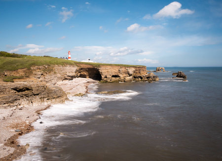 Lighthouse on the Yorkshire coastlineの写真素材