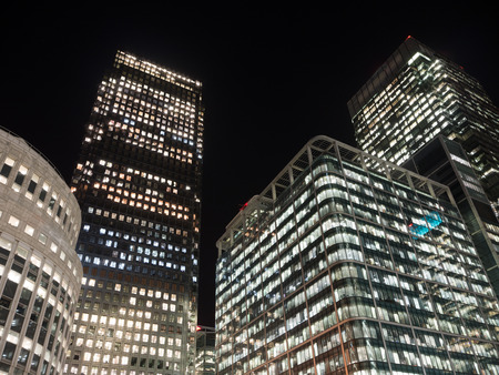 Night view of the Canary Wharf financial district taken from Canada Squareのeditorial素材